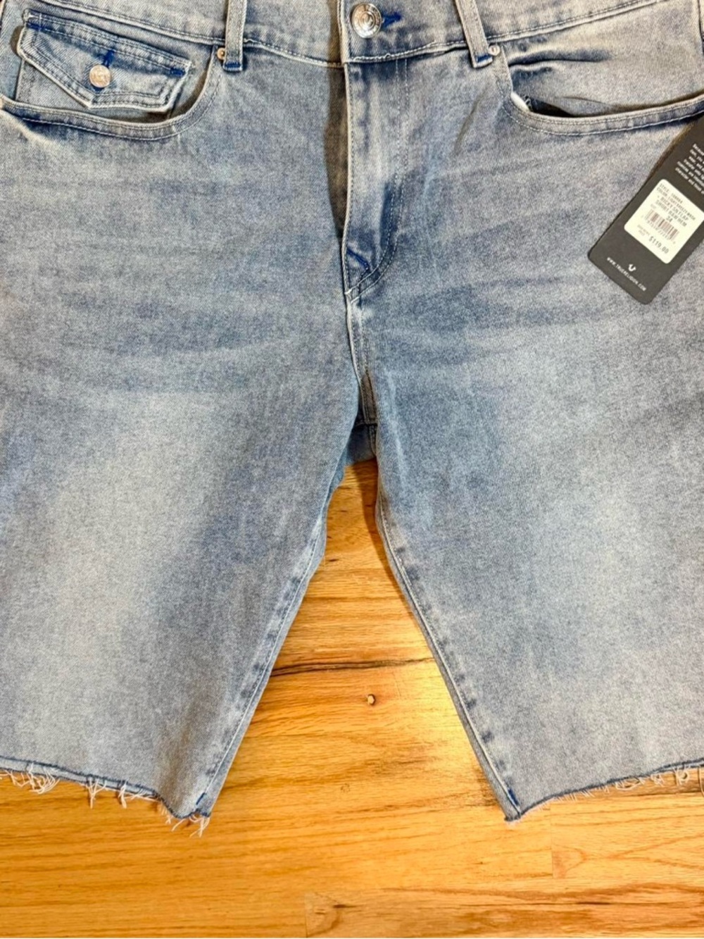 True Religion Light Blue Washed Denim Shorts